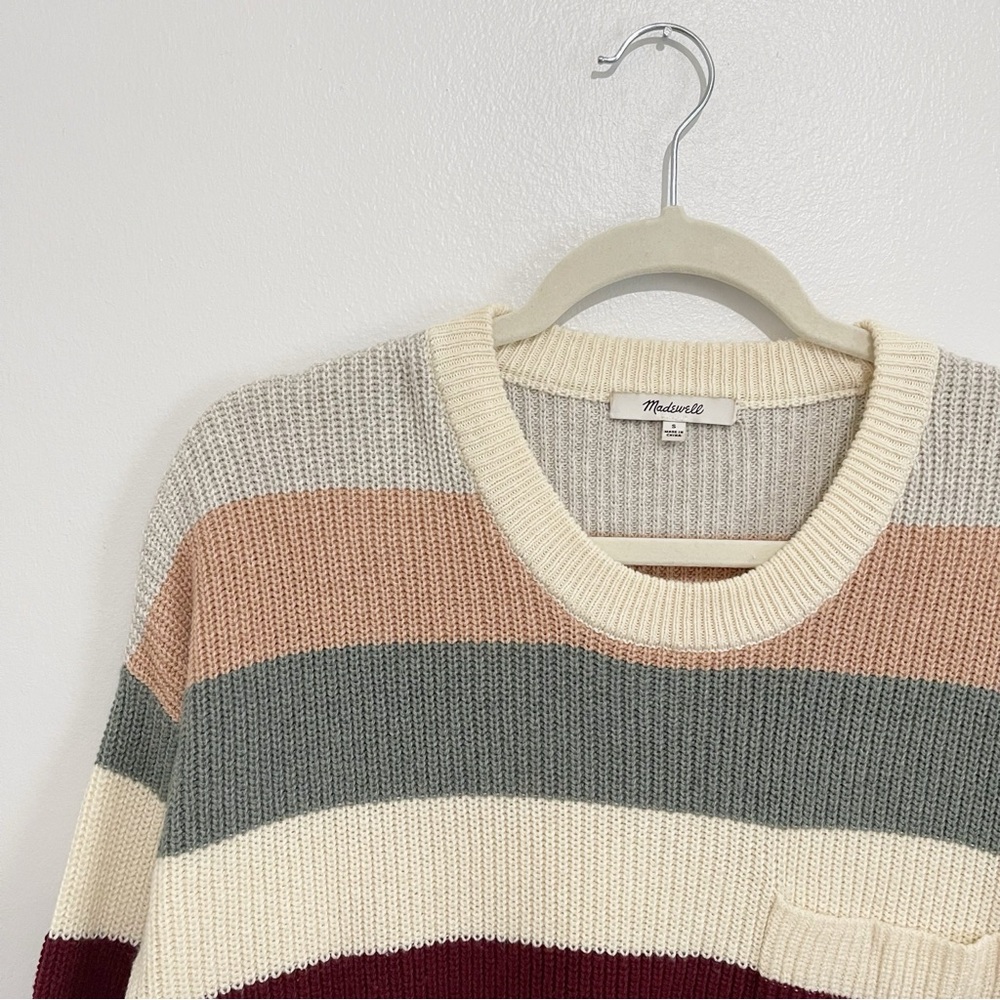 Madewell Thompson Pocket Pullover Sweater in Rainbow Stripe Cotton Blend Size S - Picture 6 of 10